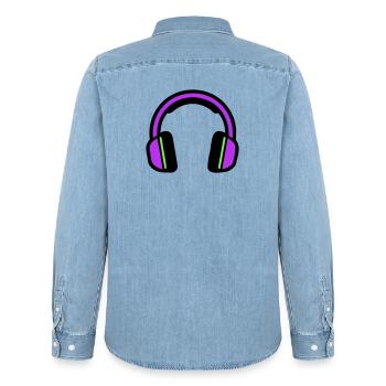 Silhouette musicale des écouteurs - Chemise en denim homme bio Stanley/Stella - bleu clair délavé - Dos - AI Model Male 185 light (185cm)