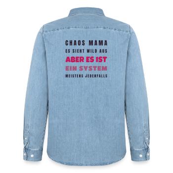Chaos Mama Es ist ein System - Lustig Geschenk - Männer Jeanshemd Organic von Stanley/Stella - verwaschenes Hellblau - Hinten - AI Model Male 185 light (185cm)