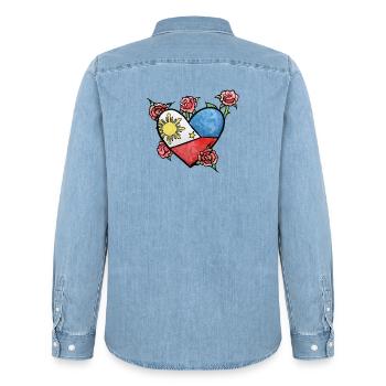 Heart of the Philippine Flag with Roses - Men’s Organic Denim Shirt by Stanley/Stella - light wash - Back - AI Model Male 185 light (185cm)
