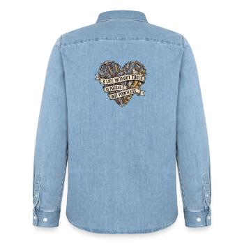 Handwerker Liebe Handwerk Wekzeug - Männer Jeanshemd Organic von Stanley/Stella - verwaschenes Hellblau - Hinten - AI Model Male 185 light (185cm)