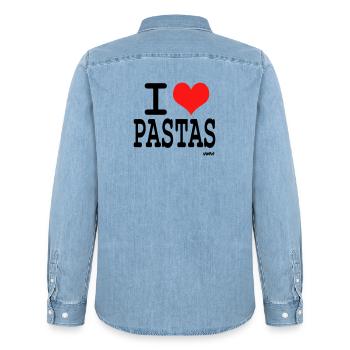 I love pastas - couleurs customisables - Chemise en denim homme bio Stanley/Stella - bleu clair délavé - Dos - AI Model Male 185 light (185cm)