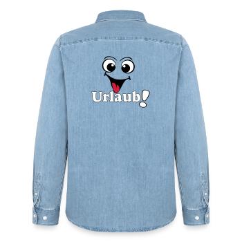 vacances, vacances disant chemise autocollant vacances (25) - Chemise en denim homme bio Stanley/Stella - bleu clair délavé - Dos - AI Model Male 185 light (185cm)
