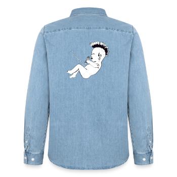 Les punks ne sont pas morts - Chemise en denim homme bio Stanley/Stella - bleu clair délavé - Dos - AI Model Male 185 light (185cm)
