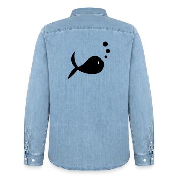 SURFING. FISH. BEACH. SEA. OCEAN. HUMOR. HOLIDAY - Men’s Organic Denim Shirt by Stanley/Stella - light wash - Back - AI Model Male 185 light (185cm)