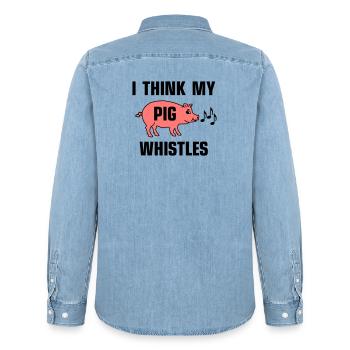 I think my pig whistles - Men’s Organic Denim Shirt by Stanley/Stella - light wash - Back - AI Model Male 185 light (185cm)