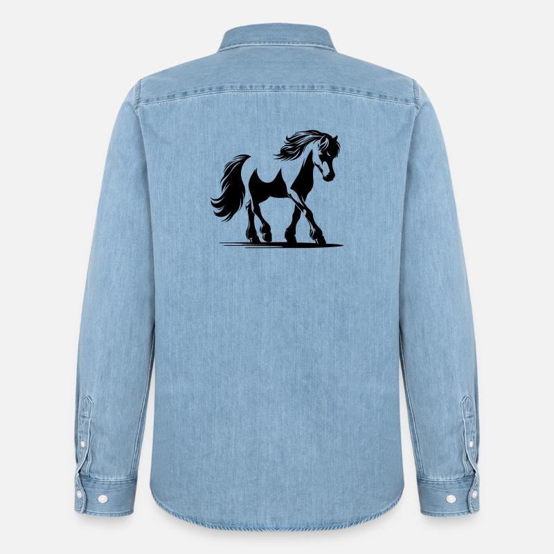 Pferd Deutsches Reitpony - Männer Jeanshemd Organic von Stanley/Stella - verwaschenes Hellblau