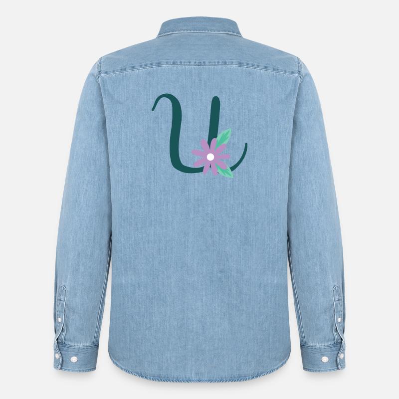 Eleganter Buchstabe 'U' mit Blumen - Männer Jeanshemd Organic von Stanley/Stella - verwaschenes Hellblau