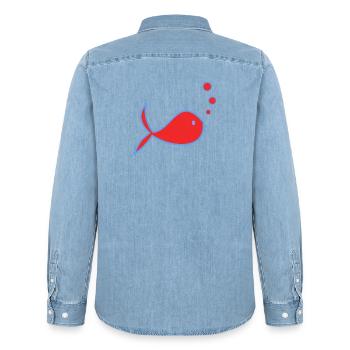 POISSON D'AVRIL. POISSON. SARDINE. ANNIVERSAIRE - Chemise en denim homme bio Stanley/Stella - bleu clair délavé - Dos - AI Model Male 185 light (185cm)