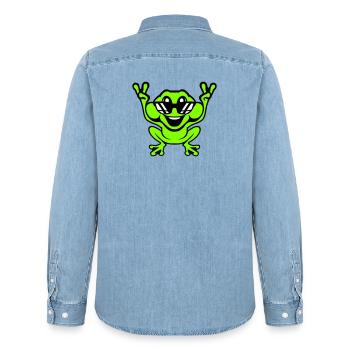 Frosch Kröte cool Sonnenbrille Victory Peace Hände - Männer Jeanshemd Organic von Stanley/Stella - verwaschenes Hellblau - Hinten - AI Model Male 185 light (185cm)