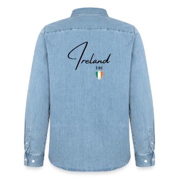 Elegant design Ireland, I love Ireland - Men’s Organic Denim Shirt by Stanley/Stella - light wash - Back - AI Model Male 185 light (185cm)