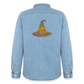 Bunt funkelnder Hexenhut - Männer Jeanshemd Organic von Stanley/Stella - verwaschenes Hellblau - Hinten - AI Model Male 185 light (185cm)