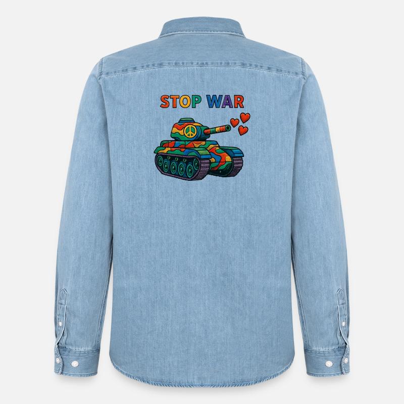 Regenbogen Panzer mit Peace-Zeichen – STOP WAR - Männer Jeanshemd Organic von Stanley/Stella - verwaschenes Hellblau