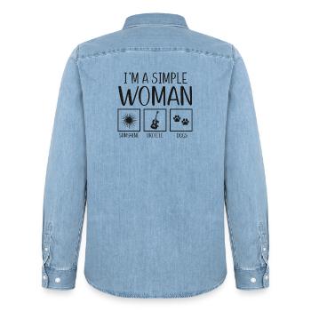 Ukulélé hawaïen Ukulélé Je suis un simple - Chemise en denim homme bio Stanley/Stella - bleu clair délavé - Dos - AI Model Male 185 light (185cm)