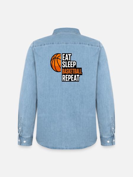 Eat Sleep Basketball Repeat Quote - Men’s Organic Denim Shirt by Stanley/Stella - light wash