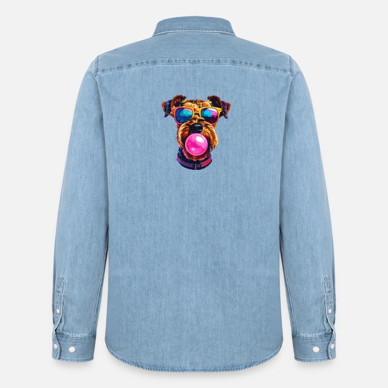 Airedale Terrier mit Bubblegum Sonnenbrille - Männer Jeanshemd Organic von Stanley/Stella - verwaschenes Hellblau