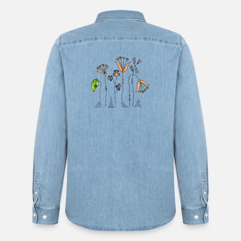 Blumen - Männer Jeanshemd Organic von Stanley/Stella - verwaschenes Hellblau