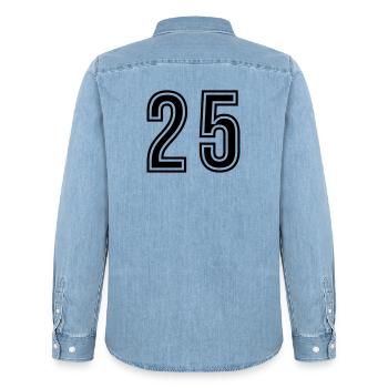 25 Number symbol - Men’s Organic Denim Shirt by Stanley/Stella - light wash - Back - AI Model Male 185 light (185cm)