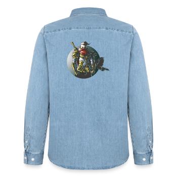 Warrior Ninja Samurai Gaming Design - Men’s Organic Denim Shirt by Stanley/Stella - light wash - Back - AI Model Male 185 light (185cm)
