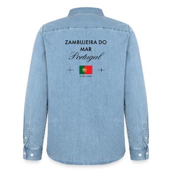 Zambujeira do Mar Portugal Koordinaten Reise - Männer Jeanshemd Organic von Stanley/Stella - verwaschenes Hellblau - Hinten - AI Model Male 185 light (185cm)