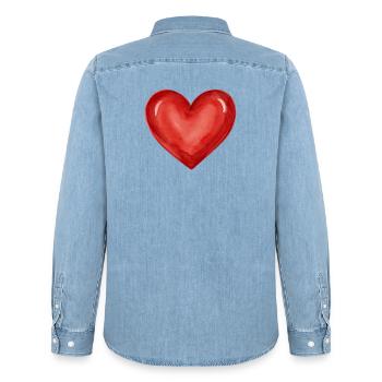 Rotes Herz rot aquarell Geschenk  - Männer Jeanshemd Organic von Stanley/Stella - verwaschenes Hellblau - Hinten - AI Model Male 185 light (185cm)
