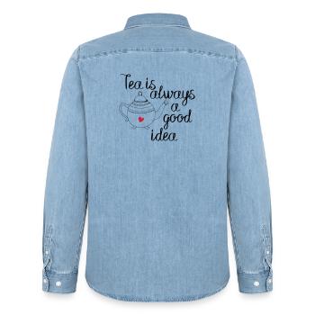 le thé est toujours une bonne idée 2c - Chemise en denim homme bio Stanley/Stella - bleu clair délavé - Dos - AI Model Male 185 light (185cm)