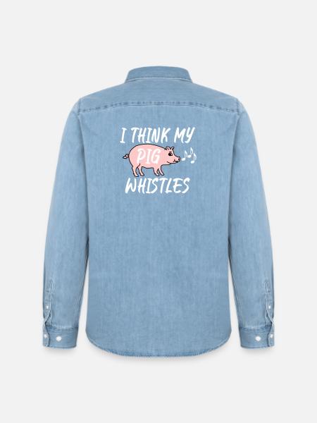 I think my pig whistles - Men’s Organic Denim Shirt by Stanley/Stella - light wash