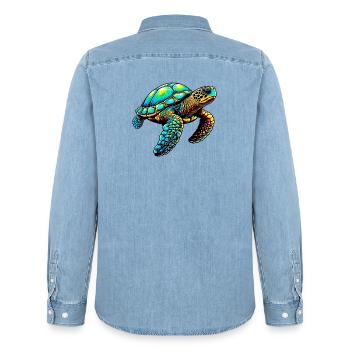 Turtle - Men’s Organic Denim Shirt by Stanley/Stella - light wash - Back - AI Model Male 185 light (185cm)
