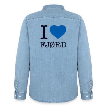 I LOVE FJORD Norway Norwegen - Men’s Organic Denim Shirt by Stanley/Stella - light wash - Back - AI Model Male 185 light (185cm)