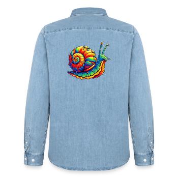 Snail - Men’s Organic Denim Shirt by Stanley/Stella - light wash - Back - AI Model Male 185 light (185cm)