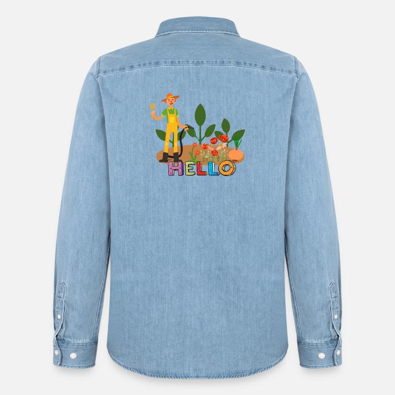 Hallo Gärtner – Gärtner und Blumen. - Männer Jeanshemd Organic von Stanley/Stella - verwaschenes Hellblau
