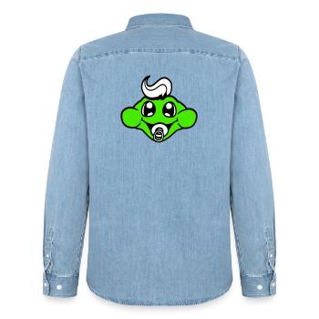 Frog Toad Baby Pacifier Mom Dad Child Family - Men’s Organic Denim Shirt by Stanley/Stella - light wash - Back - AI Model Male 185 light (185cm)
