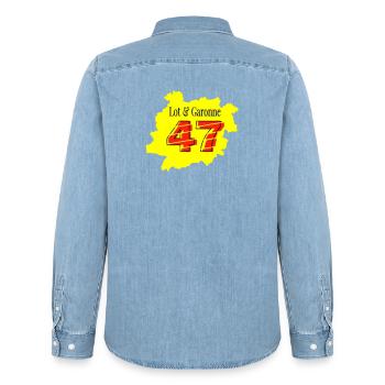 Map Lot et Garonne 47 - Men’s Organic Denim Shirt by Stanley/Stella - light wash - Back - AI Model Male 185 light (185cm)