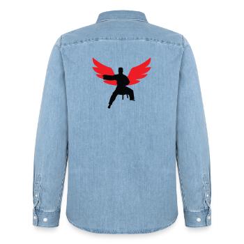 Aikido – Kampfsport – Aikido - Männer Jeanshemd Organic von Stanley/Stella - verwaschenes Hellblau - Hinten - AI Model Male 185 light (185cm)