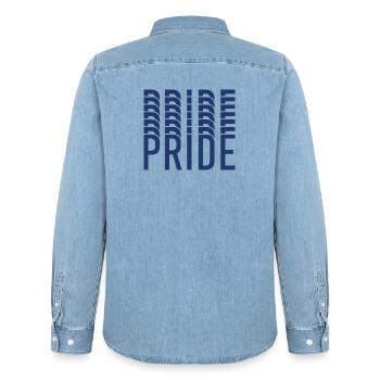 Blue Pride Geometric Pattern - Men’s Organic Denim Shirt by Stanley/Stella - light wash - Back - AI Model Male 185 light (185cm)