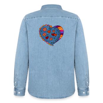Herz - Männer Jeanshemd Organic von Stanley/Stella - verwaschenes Hellblau - Hinten - AI Model Male 185 light (185cm)