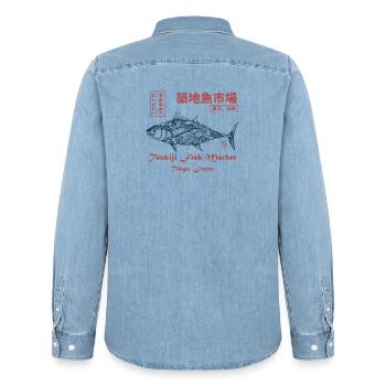Tsukiji Fish Market Tunfisch - Männer Jeanshemd Organic von Stanley/Stella - verwaschenes Hellblau - Hinten - AI Model Male 185 light (185cm)