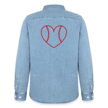 Cœur du baseball softball - Chemise en denim homme bio Stanley/Stella - bleu clair délavé - Dos - AI Model Male 185 light (185cm)