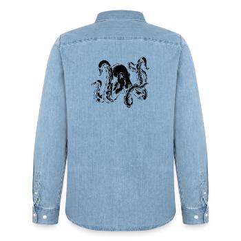 Octopus motif – octopus from the deep sea! - Men’s Organic Denim Shirt by Stanley/Stella - light wash - Back - AI Model Male 185 light (185cm)