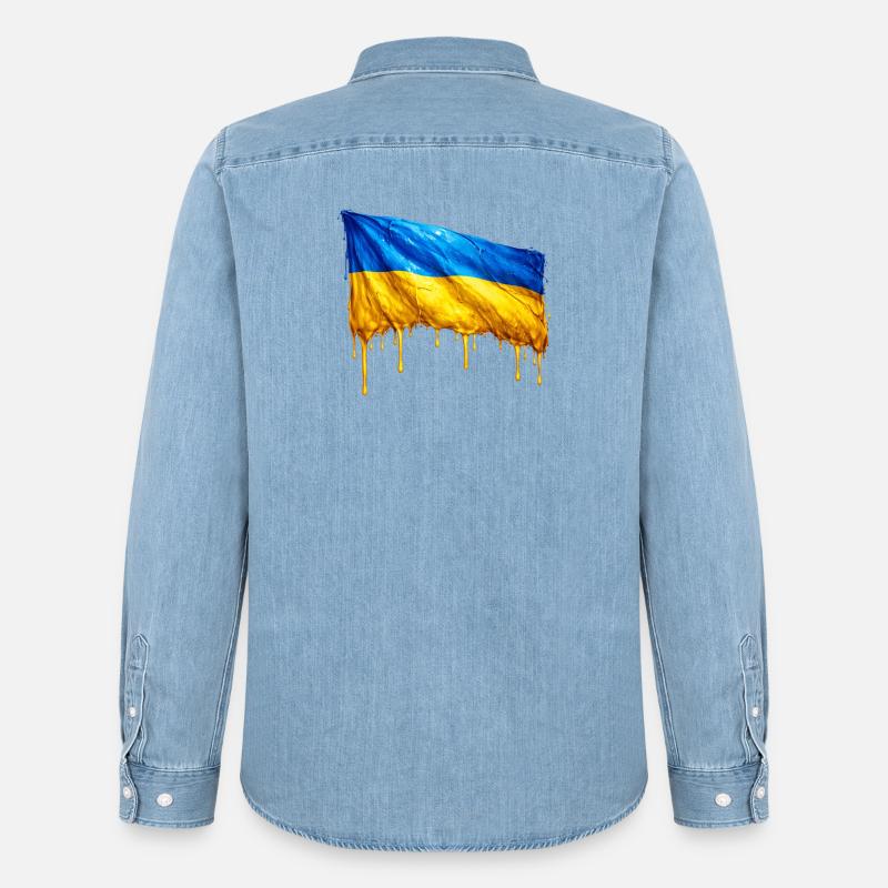Bandiera Ucraina che goccia - Camicia in denim uomo bio di Stanley/Stella - azzurro chiaro slavato