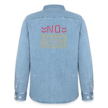 No Whining No Quitting No Excuses Gym Motivation - Männer Jeanshemd Organic von Stanley/Stella - verwaschenes Hellblau - Hinten - AI Model Male 185 light (185cm)