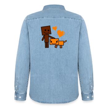 Chien et Buddy de dessins animés Ami du Cœur - Chemise en denim homme bio Stanley/Stella - bleu clair délavé - Dos - AI Model Male 185 light (185cm)