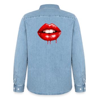 Lipps, Design #2 - Männer Jeanshemd Organic von Stanley/Stella - verwaschenes Hellblau - Hinten - AI Model Male 185 light (185cm)