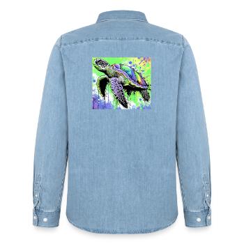 turtle - Men’s Organic Denim Shirt by Stanley/Stella - light wash - Back - AI Model Male 185 light (185cm)
