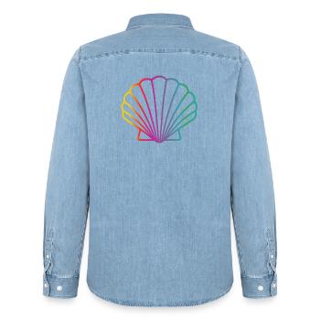 Coquillage Coloré | Motif de l’art maritime - Chemise en denim homme bio Stanley/Stella - bleu clair délavé - Dos - AI Model Male 185 light (185cm)