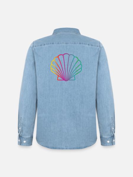 Bunte Muschel | Maritimes Kunstmotiv - Männer Jeanshemd Organic von Stanley/Stella - verwaschenes Hellblau