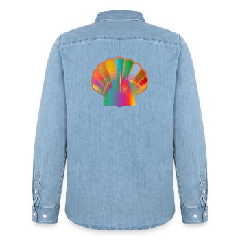 Coquillage Coloré | Motif de l’art maritime - Chemise en denim homme bio Stanley/Stella - bleu clair délavé - Dos - AI Model Male 185 light (185cm)