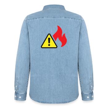 Fire Warning Solid Icon Flame Safety Symbol - Men’s Organic Denim Shirt by Stanley/Stella - light wash - Back - AI Model Male 185 light (185cm)