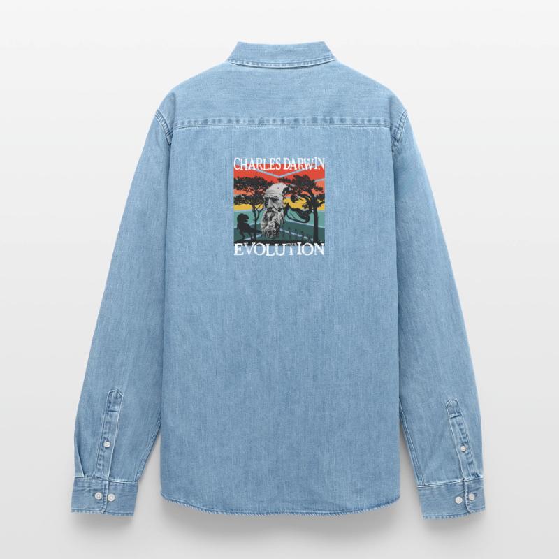 Charles Darwin Evolution textile gift idea Men’s Organic Denim Shirt by Stanley/Stella
