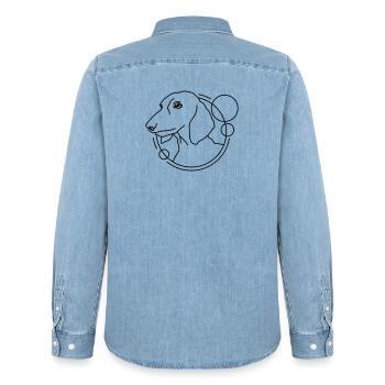 Dachshund in Geometric Shape - Line Art Design - Men’s Organic Denim Shirt by Stanley/Stella - light wash - Back - AI Model Male 185 light (185cm)