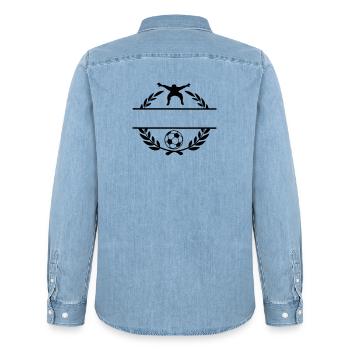 Football 1 - Men’s Organic Denim Shirt by Stanley/Stella - light wash - Back - AI Model Male 185 light (185cm)